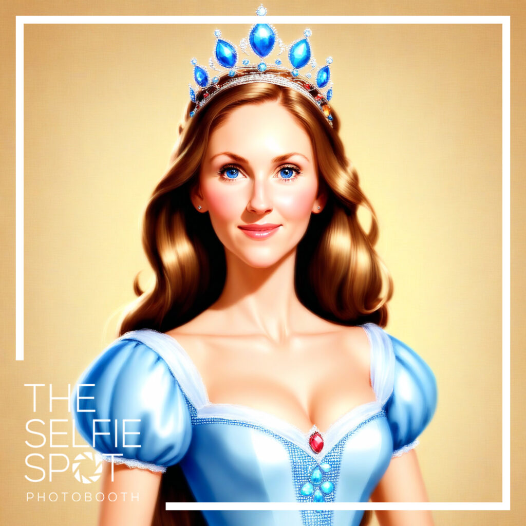 Guest transformed into a fairytale princess using an AI filter enhancement on a Selfie Spot digital Social Booth